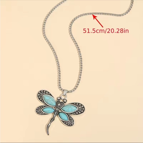 Antique Silver and Turquoise Dragonfly Pendant Necklace - Picture 6 of 6